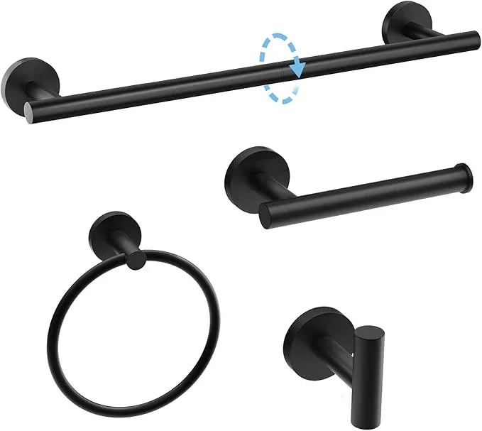 Matte Black Towel Bar Set, Modern 24 Inch Bathroom Hardware Set, Wall Mounted Bathroom Accessories Set, Durable SUS304 Stainless Steel, 4-Piece - ModernBath
