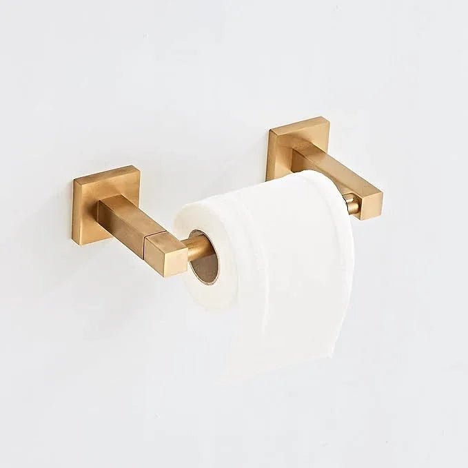 Brushed Gold Toilet Paper Holder Wall Mount, Bathroom Toilet Paper Holder for SUS 304 Stainless Steel, Double Post Pivoting Square Toilet Paper Roll Holder for Bathroom RV Paper Towels for TP - ModernBath