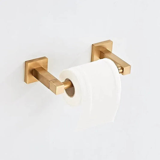 Brushed Gold Toilet Paper Holder Wall Mount, Bathroom Toilet Paper Holder for SUS 304 Stainless Steel, Double Post Pivoting Square Toilet Paper Roll Holder for Bathroom RV Paper Towels for TP - ModernBath