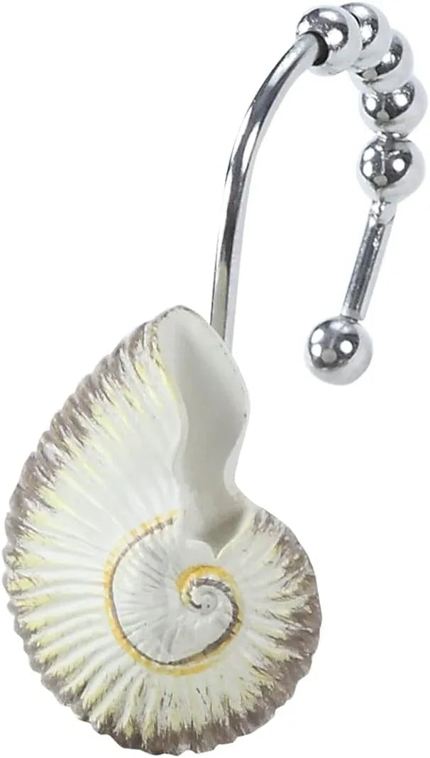 Coastal Seashell Shower Curtain Hooks, Under The Sea Beach Starfish Bathroom Shower Curtain Hooks Rust Proof, 5 Roller Ring Balls Decorative Shower Hooks for Shower Curtain, Set of 12 - ModernBath