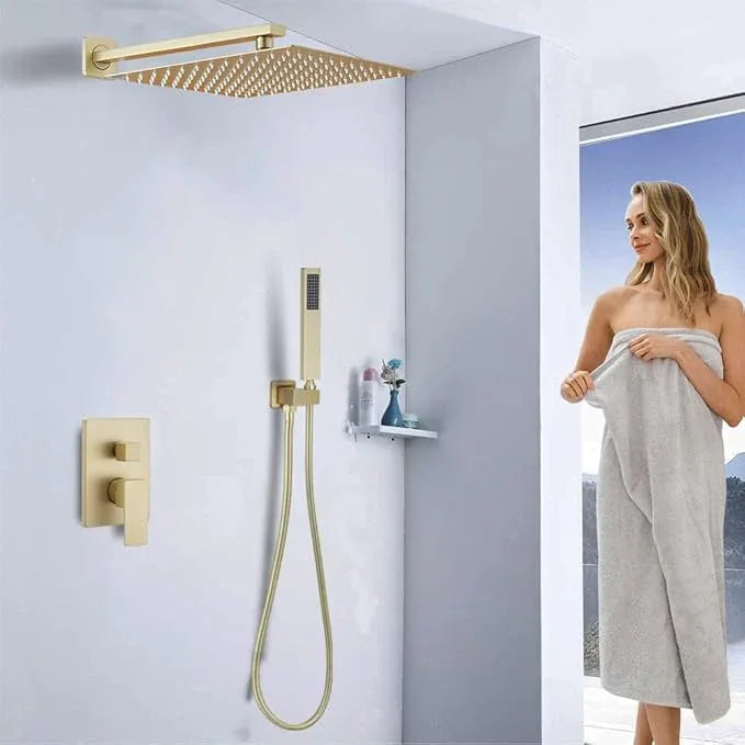 YCAIKOI Shower Faucet Set 16 Inch Wall Mount Rain Shower System, All Metal Shower Fixtures - Brushed Gold - ModernBath