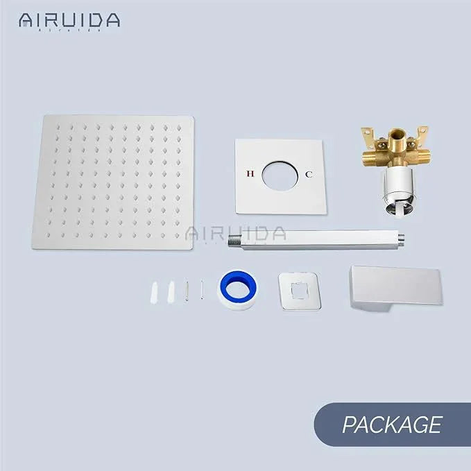 Airuida Shower Faucet Set and Handle Set Single Function Shower Trim Kit Ceiling Mount Rainfall Shower System with Male Threads and Rough-in Valve 10 Inch Square Shower Head Chrome Polish - ModernBath