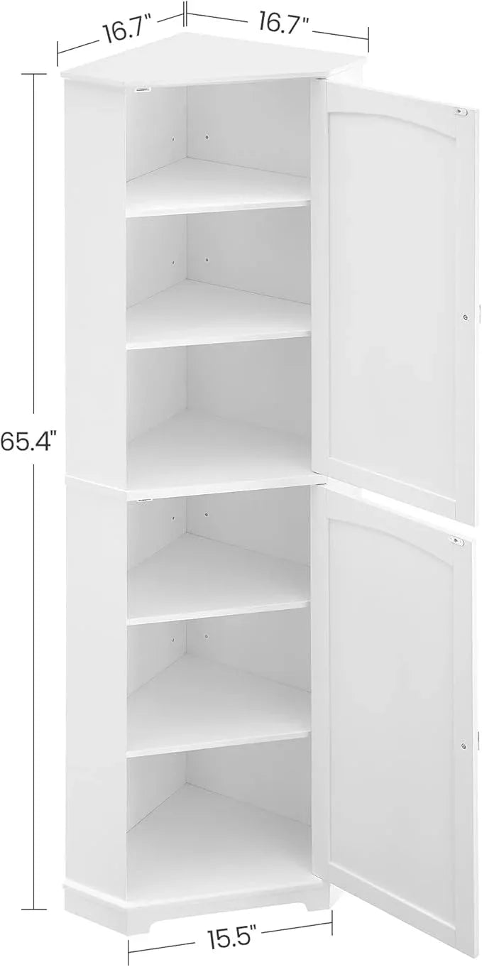 VASAGLE Corner Cabinet, Tall Corner Storage Cabinet with 2 Doors and 4 Adjustable Shelves, for Bathroom Kitchen Living Room, Modern Farmhouse Design, White UBBC541P31 - ModernBath