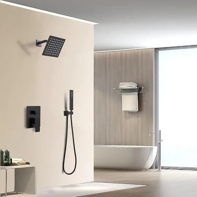 JingGang Oil Rubbed Bronze Shower System 6 Inch Bathroom Rain Mixer Shower Combo Set Wall Mounted Rainfall Shower Head and Handheld System Shower Faucet Set Rough-in Valve Body and Trim Kit - ModernBath