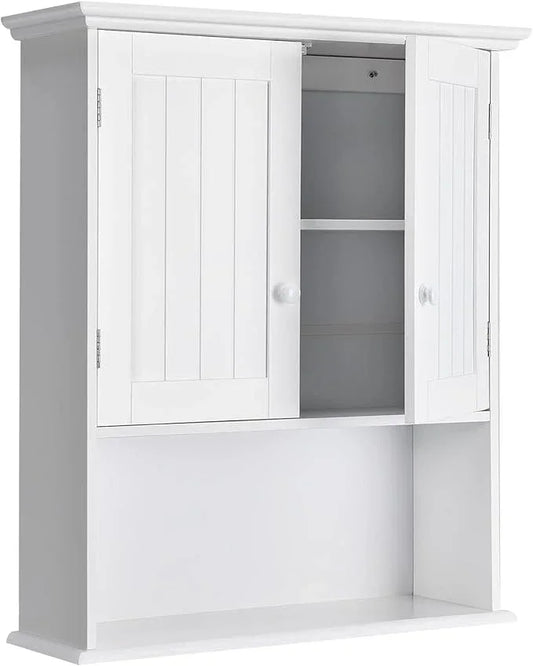 Tangkula Wall Mount Bathroom Cabinet Wooden Medicine Cabinet Storage Organizer with 2-Doors and 1-Shelf Cottage Collection Wall Cabinet (White) - ModernBath