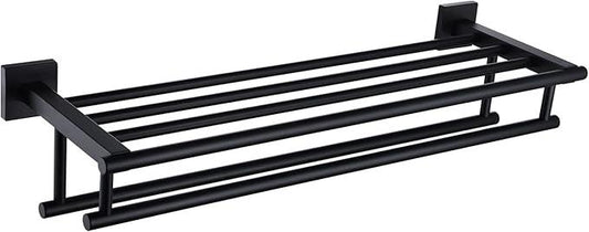 KOKOSIRI Bath Towel Rack with Double Towel Bars Bathroom Towel Shelf 24 Inch Towel Holder Wall Mounted Stainless Steel, Matte Black, B6005BK-L24 - ModernBath