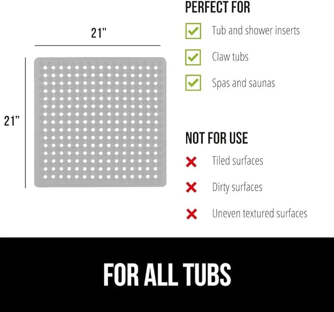 GORILLA GRIP Patented Square Shower Stall Mat, Small Bathtub Floor Mats for Stand Up Showers, Suction Cups and Drainage Holes, Machine Wash, Soft on Feet, Bathroom Accessories 21x21 Inch, Gray Opaque - ModernBath