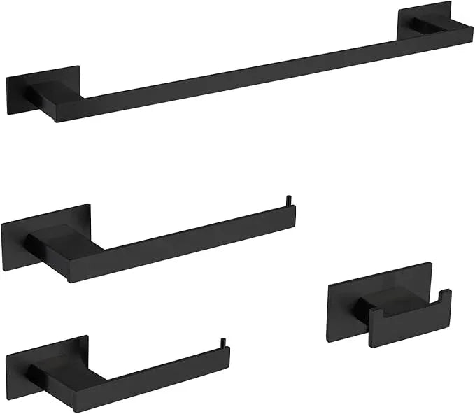 4-Pieces Bathroom Hardware Accessories Set, Towel Rack Towel Bar Toilet Paper Holder Towel Hook Self Adhesive Stainless Steel Towel Rack Set for Bathroom Wall Mounted, Matte Black 16 Inch - ModernBath