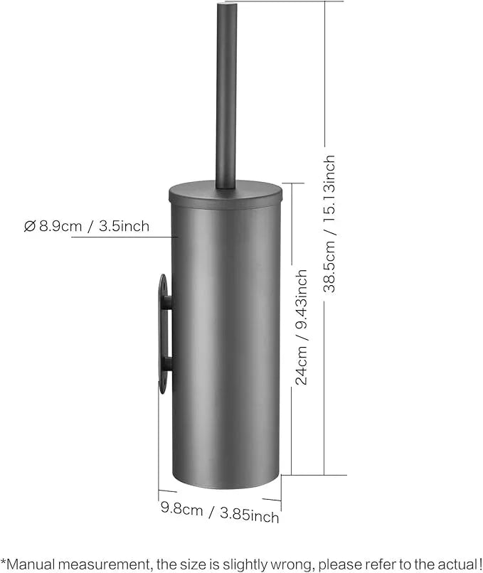 Stainless Steel Toilet Brush and Holder Set, No-Punch Hook Base Dual Purpose Toilet Brush Holder with Removable Inner Bucket and Splash Cover - Soft Bristles (Gray) - ModernBath