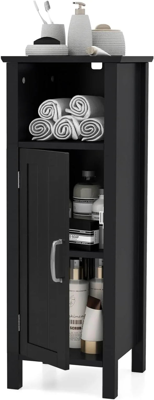 DORTALA Bathroom Floor Storage Cabinet, Bathroom Storage Organizer w/Single Door & Adjustable Shelf, Corner Floor Cabinet for Bathroom, Living Room, Kitchen, Black - ModernBath