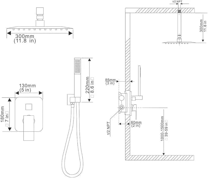 JingGang 12 Inch Ceiling Mount Oil Rubbed Bronze Shower System Bathroom Luxury Rain Mixer Shower Combo Set Ceiling Rainfall Shower Head System (Contain Shower Faucet Rough-in Valve Body and Trim Kit) - ModernBath