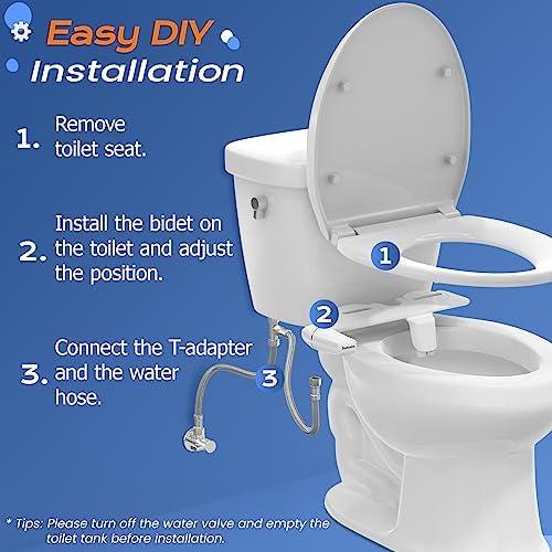 SAMODRA Ultra-Slim Hygienic Bidets Attachment for Existing Toilets - Adjustable Fresh Water Pressure Dual Nozzle (Frontal & Rear Wash) Easy to Install, Silver - ModernBath