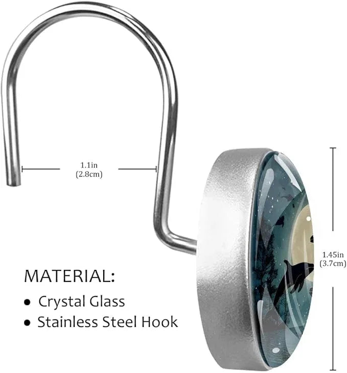 12 Packs Jumping Whales Shower Curtain Hooks, Stainless Steel Glass Shower Curtain Rings for Bathroom, Rustproof Metal Curtain Rod Hooks - ModernBath