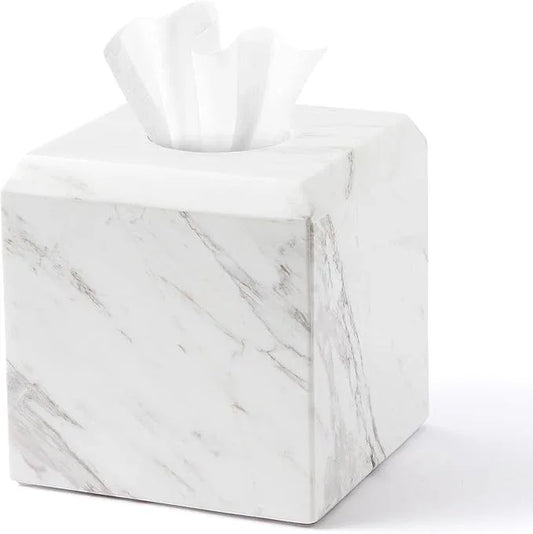 WORHE Tissue Box Cover Italy Natural Marble Heavy Duty Square Facial Toilet Paper Holder for Bathroom Living Room Bedroom Dresser Vanity Kitchen Minimalistic Office Home Decor Jazz White (WH014) - ModernBath