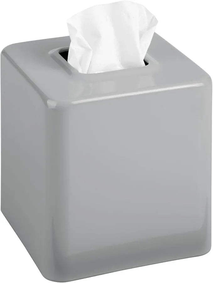 mDesign Metal Square Tissue Box Cover, Modern Facial Paper Holder - Accessories for Bathroom Vanity Countertop, Bedroom Dresser, Night Stand, Desk, Office and End Table - Unity Collection - Gray - ModernBath