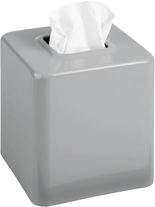 mDesign Metal Square Tissue Box Cover, Modern Facial Paper Holder - Accessories for Bathroom Vanity Countertop, Bedroom Dresser, Night Stand, Desk, Office and End Table - Unity Collection - Gray - ModernBath