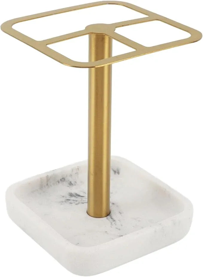 Fayelume Gold Toothbrush Holder, Stainless Steel Toothbrush Holder, Toothpaste Dispenser, 3 Slots, Space Saving, for Bathroom, Countertops - ModernBath