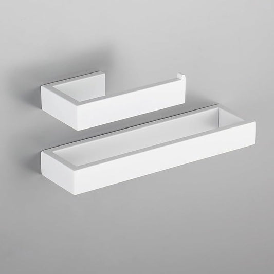 GERZWY Bathroom 2-Piece Accessory Set SUS 304 Stainless Steel Toilet Paper Holder Towel Ring Wall Mount, White