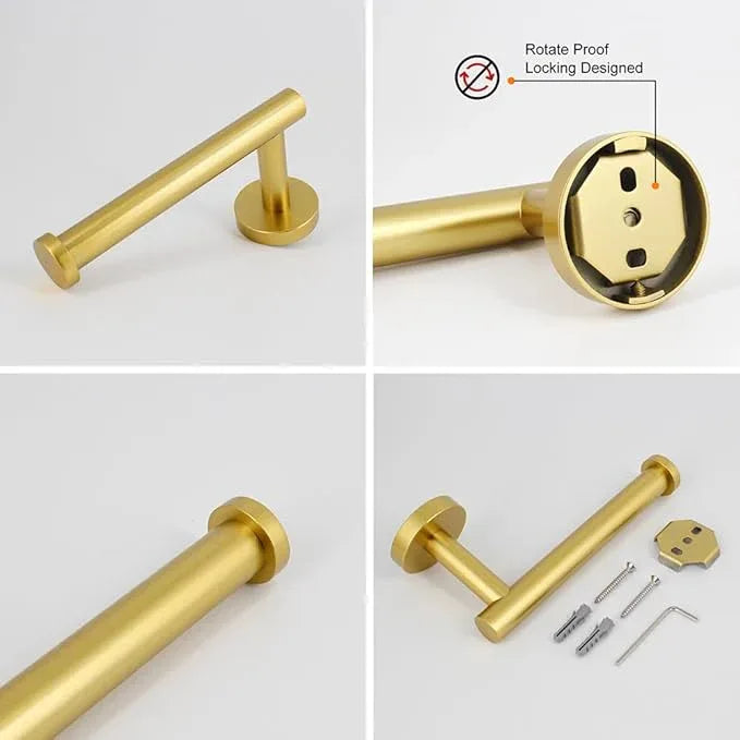 Gold 5-Pieces Bathroom Hardware Set Wall Mounted - Includes 24" Double Towel Bar, 12" Hand Towel Bar, Toilet Paper Holder, 2X Robe Towel Hooks - ModernBath
