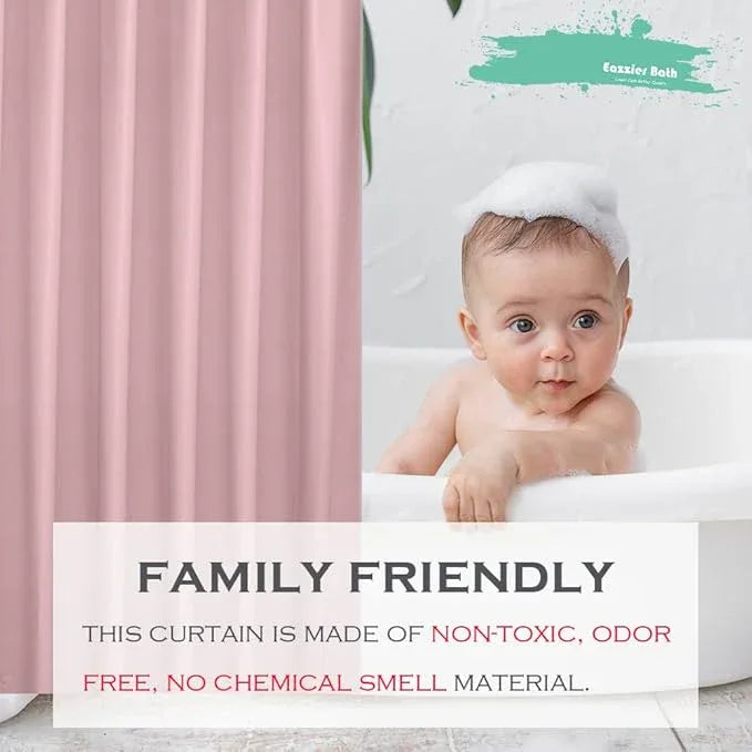 Eazzier Bath Baby Pink Plastic Shower Curtain Or Liner, 72x72 Inch Lightweight Light Pink Plastic Bathroom Shower Showroom Inner Curtain with Rustproof Metal Grommet Holes and Weighted Magnets - ModernBath