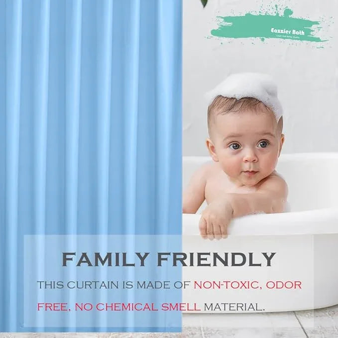 Eazzier Bath Baby Blue Plastic Shower Curtain Or Liner, 72x72 Inch Lightweight Cream Blue Plastic Bathroom Shower Showroom Inner Curtain with Rustproof Metal Grommet Holes and Weighted Magnets - ModernBath