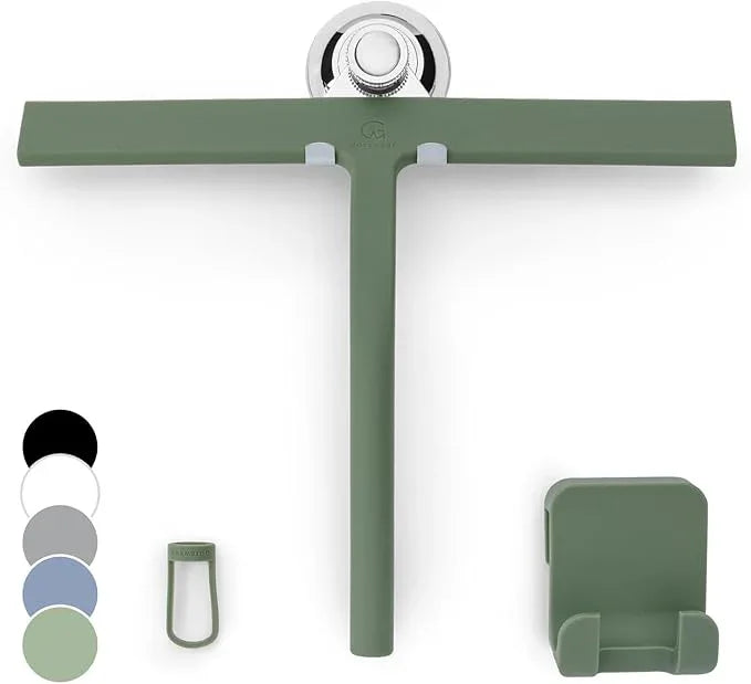 GÜTEWERK Shower Squeegee for Glass Doors, Silicone Window Squeegee, Bathroom and Glass Cleaning - Green - 11 Inch - ModernBath