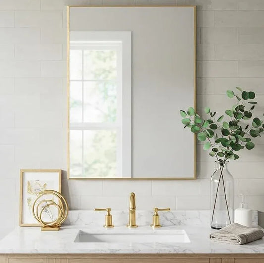 LEDLUX 24x30 Inch Gold Bathroom Mirror - Copper-Free Mirror, Aluminum Alloy Frame Vanity Rectangle Wall Mounted Modern Mirror for Bedroom/Living Room/Porch Horizontal or Vertical - ModernBath