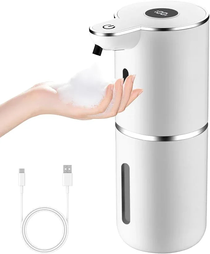 XINKORA Automatic Foaming Soap Dispenser, LED Display Touchless Foam Hand Soap Dispenser for Bathroom Countertop, Kitchen, 6-Level Adjustable,380ML, Rechargeable(White) - ModernBath