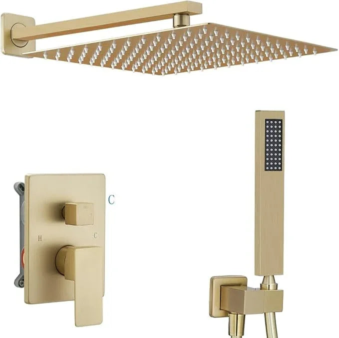 annazom Rain Shower System 12 Inch Ultra Large Shower Head High Pressure Brushed Gold Surface Dual Function Shower Vavle Trim Kit - ModernBath