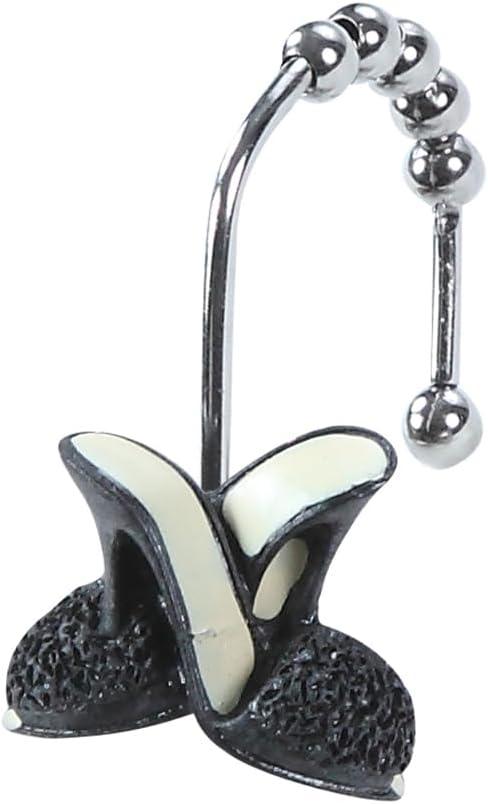 Haute Shower Curtain Hooks for Women Girls Bathroom, Rustproof Black Pink Shower Hooks for Shower Curtain, 5 Roller Ring Balls Decorative Shower Curtain Hooks, Modern Fashion Curtain Hooks, Set of 12 - ModernBath