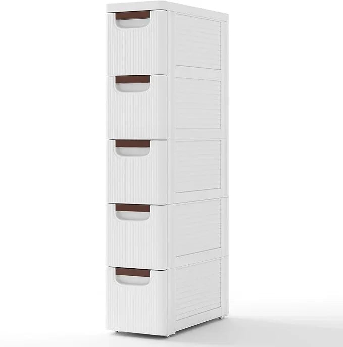 Giantex 5 Drawers Storage Cart, Narrow Plastic Dresser, Rolling Organizer Cart for Office Classroom Bedroom Bathroom Art Craft Supplies, Mobile Slim Utility Cart on Wheels (7.5"x16.5"x36") - ModernBath