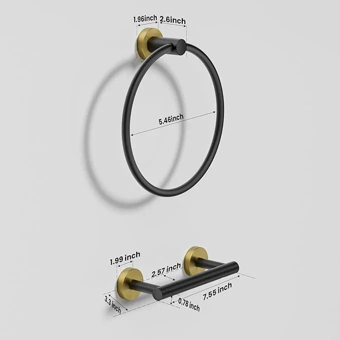 Toilet Paper Holder and Towel Ring Set 2PCS Wall Mount, Black and Gold Bathroom Hardware Set, Stainless Steel Hand Towel Holder Toilet Paper Roll Holder Set, Bathroom Accessories for Bathroom Kitchen - ModernBath