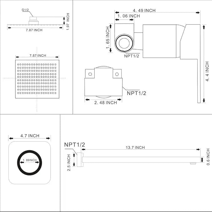 Heable Brushed Gold Shower Faucet Set, Single Function Shower Trim Kit with Rough-in Valve, Square Rain Shower Head System Included Extra Long Shower Arm for Bathroom - ModernBath
