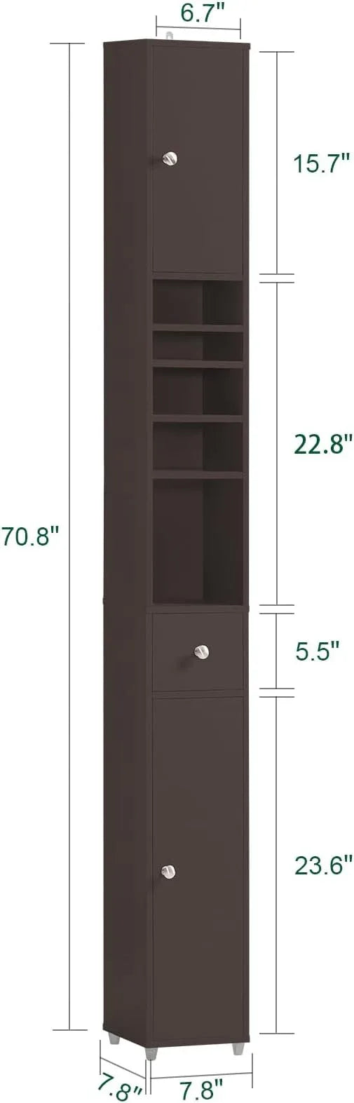 Haotian Bathroom Narrow Storage Cabinet, Skinny Tall Unit with Adjustable Shelves Slender Anti-Tipping Floor Standing Cupboard, Brown BZR34-BR - ModernBath