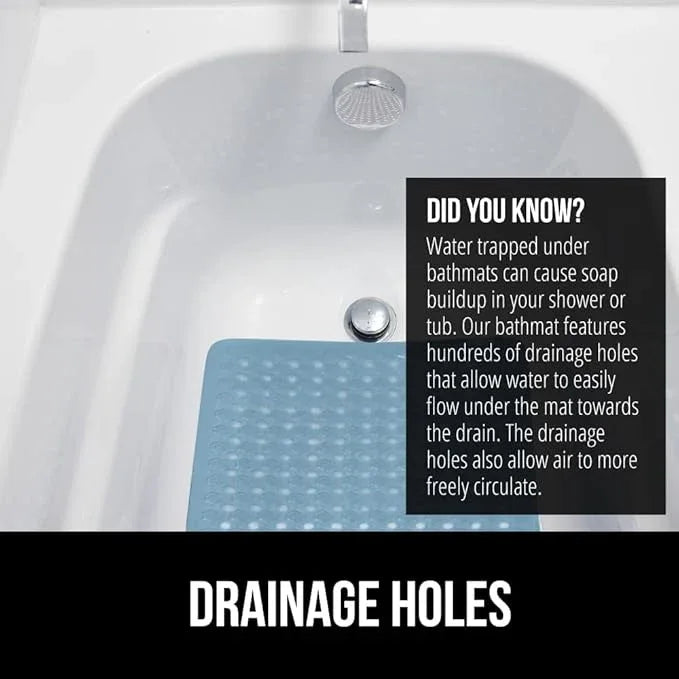 GORILLA GRIP Patented Bath Tub Shower Mat, Machine Washable Bathtub Floor Liner Mats, Suction Cups and Drain Holes to Keep Tubs Clean, Soft on Feet, Bathroom Essentials, 35x16 Inch, Sky Blue Opaque - ModernBath