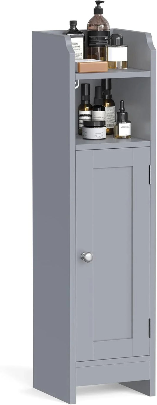 VASAGLE Small Storage Corner Floor Cabinet with Door, 7.9 x 7.1 x 31.5 Inches, Narrow Toilet Paper Storage Holder, Adjustable Shelves, for Bathroom, Living Room, Small Spaces, Dove Gray UBBC310P36 - ModernBath