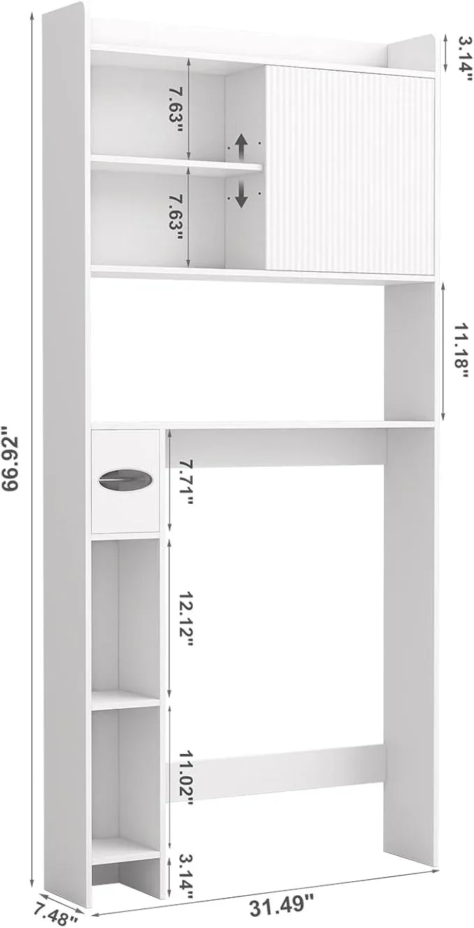 31.5" W Over The Toilet Storage Cabinet with Sliding Door, Bathroom Above Toilet Storage Cabinet with Adjustable Shelves, Toilet Paper Holder, Space Saver Cabinet for Bathroom, White - ModernBath
