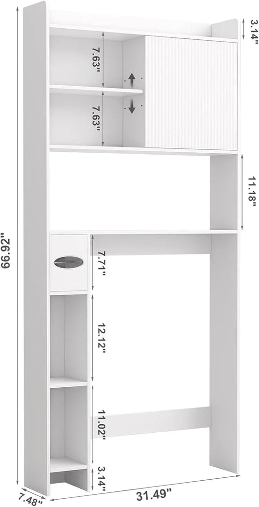 31.5" W Over The Toilet Storage Cabinet with Sliding Door, Bathroom Above Toilet Storage Cabinet with Adjustable Shelves, Toilet Paper Holder, Space Saver Cabinet for Bathroom, White - ModernBath