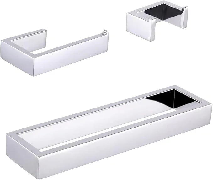 GERZWY 3-Piece Bathroom Accessory Set SUS 304 Stainless Steel Toilet Paper Holder Towel Ring Towel Hooks Wall Mount, Polished Finish HG1708-3JG - ModernBath