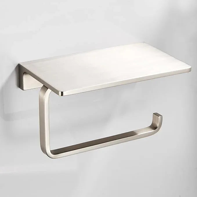 Toilet Roll Paper Holder Bathroom Solid Brass and Superior Hotel Style Wall Mount Tissue Roll Holder with Phone Shelf Brushed Nickel Finished - ModernBath