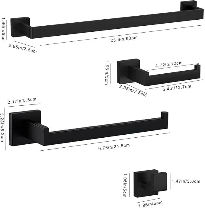4 Sets Bathroom Accessories Set, Stainless Steel Bathroom Hardware Set, Towel Racks for Bathroom Wall Mounted 24 Inch Bath Towel Bar Set-Matte Black - ModernBath