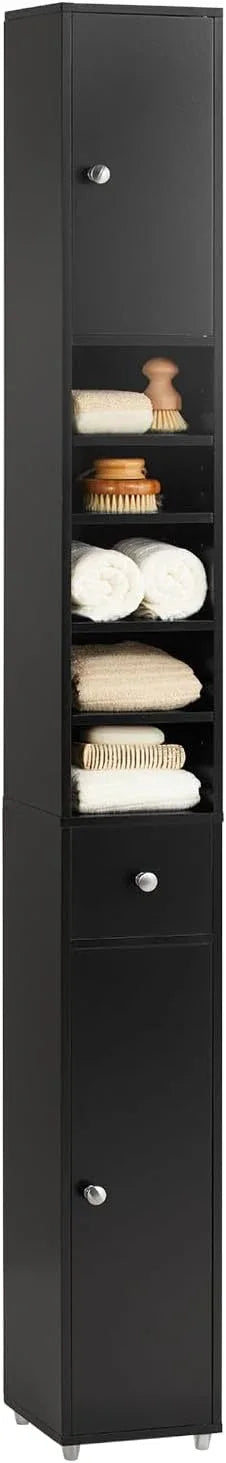 SoBuy Narrow Bathroom Storage Cabinet, Tall Slim Bathroom Organizers and Storage for Small Spaces, Freestanding Skinny Cabinet with Doors and Shelves for Tight Corners, Black BZR34-SCH - ModernBath