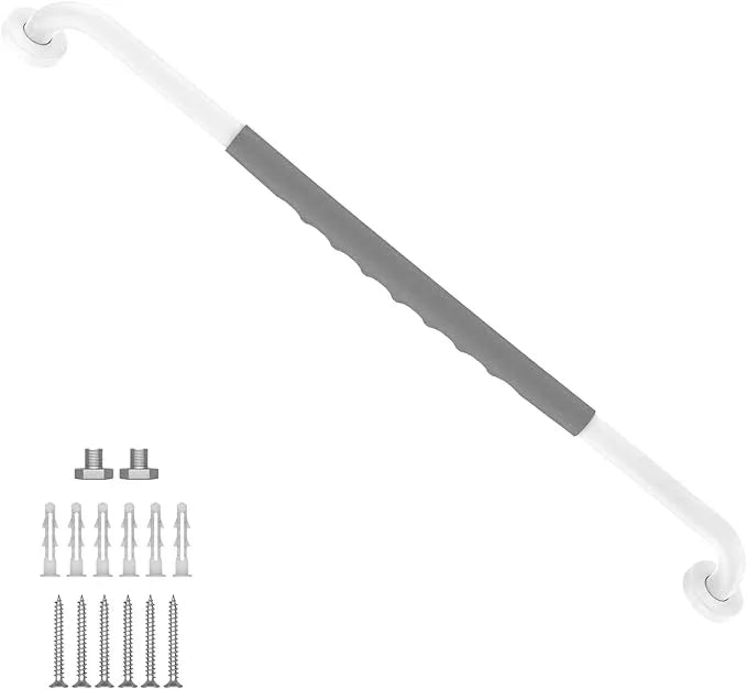 32 Inch Anti Slip Shower Grab Bar, Munzong White Stainless Steel Bathroom Grab Bar w/Gray Rubber Grip, Bathroom Balance Bar,Safety Handrail Support,Handicap Elderly Senior Assist Bath Handle - ModernBath