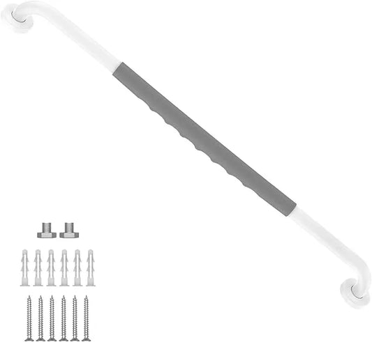 32 Inch Anti Slip Shower Grab Bar, Munzong White Stainless Steel Bathroom Grab Bar w/Gray Rubber Grip, Bathroom Balance Bar,Safety Handrail Support,Handicap Elderly Senior Assist Bath Handle - ModernBath