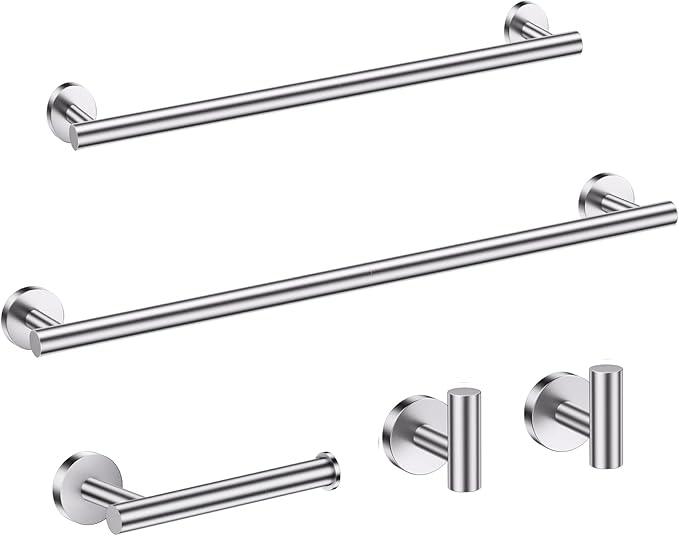 Bathroom Hardware Accessories Set Brushed Nickel Towel Bar Sets Include Double Towel Bars (23.6" and 15.35") Toilet Paper Holder Double Towel Hooks, 5 Pieces Stainless Steel Wall Mounted - ModernBath