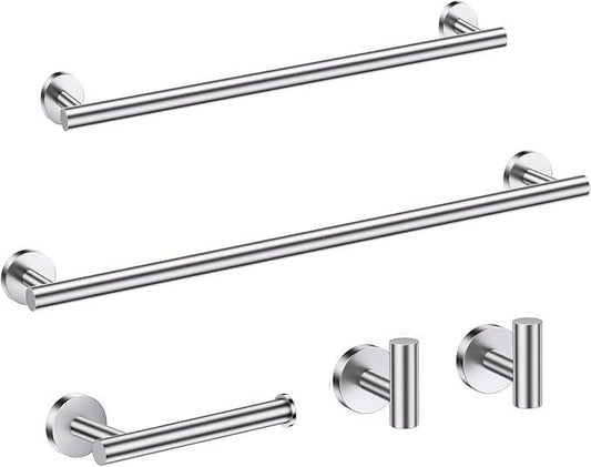 Bathroom Hardware Accessories Set Brushed Nickel Towel Bar Sets Include Double Towel Bars (23.6" and 15.35") Toilet Paper Holder Double Towel Hooks, 5 Pieces Stainless Steel Wall Mounted - ModernBath