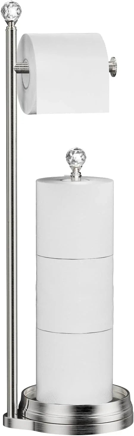 Toilet Paper Holder for Bathroom, Heavy Weighted Metal Free Standing Toilet Paper Holder Stand with Crystal Ball, Toilet Paper Roll Stand for Bathroom Accessories - ModernBath