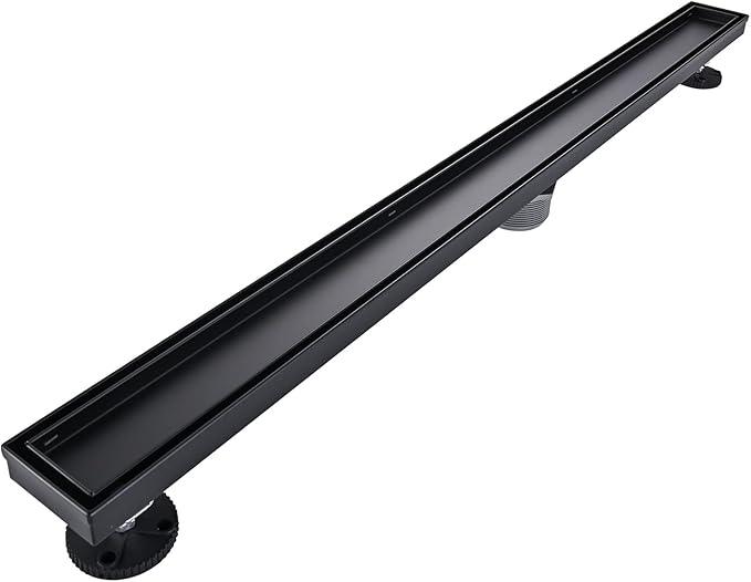 Linear Shower Floor Drain, Black 36 Inch 304 Stainless Steel Bathroom Drains Kit, Rectangular Shower Trench Drain with Reversable Tile-in Pattern Drain Cover & Hair Catcher - ModernBath