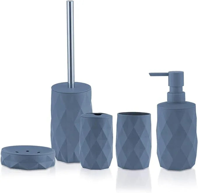 Liuonnam Bathroom Accessories Set 5-Piece Plastic Gift Set with Toilet Brush Holder, Toothbrush Holder, Toothbrush Cup, Soap Dispenser, Soap Dish(Grey) - ModernBath