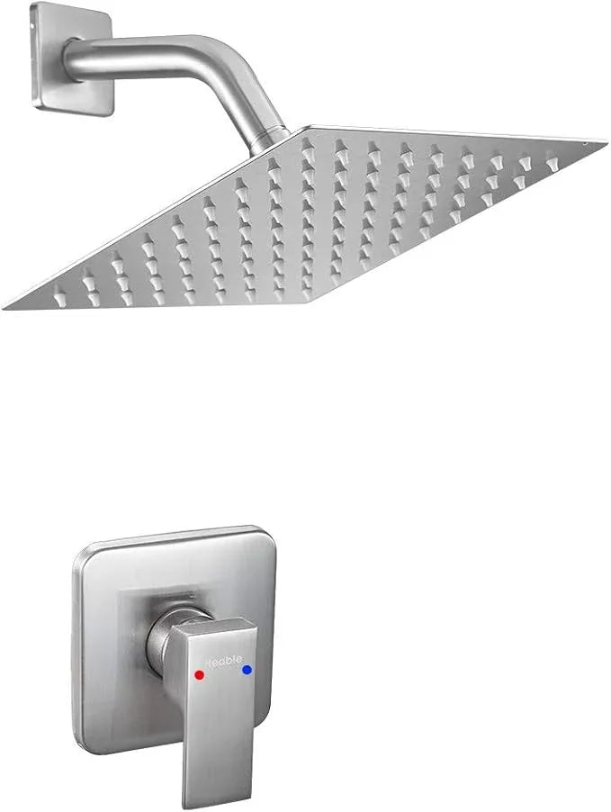 Heable Shower Faucet Set Brushed Nickel, Bathroom Rainfall Shower System with Stainless Steel Metal Shower Head, Single Function Shower Trim Kit with Rough-in Valve - ModernBath